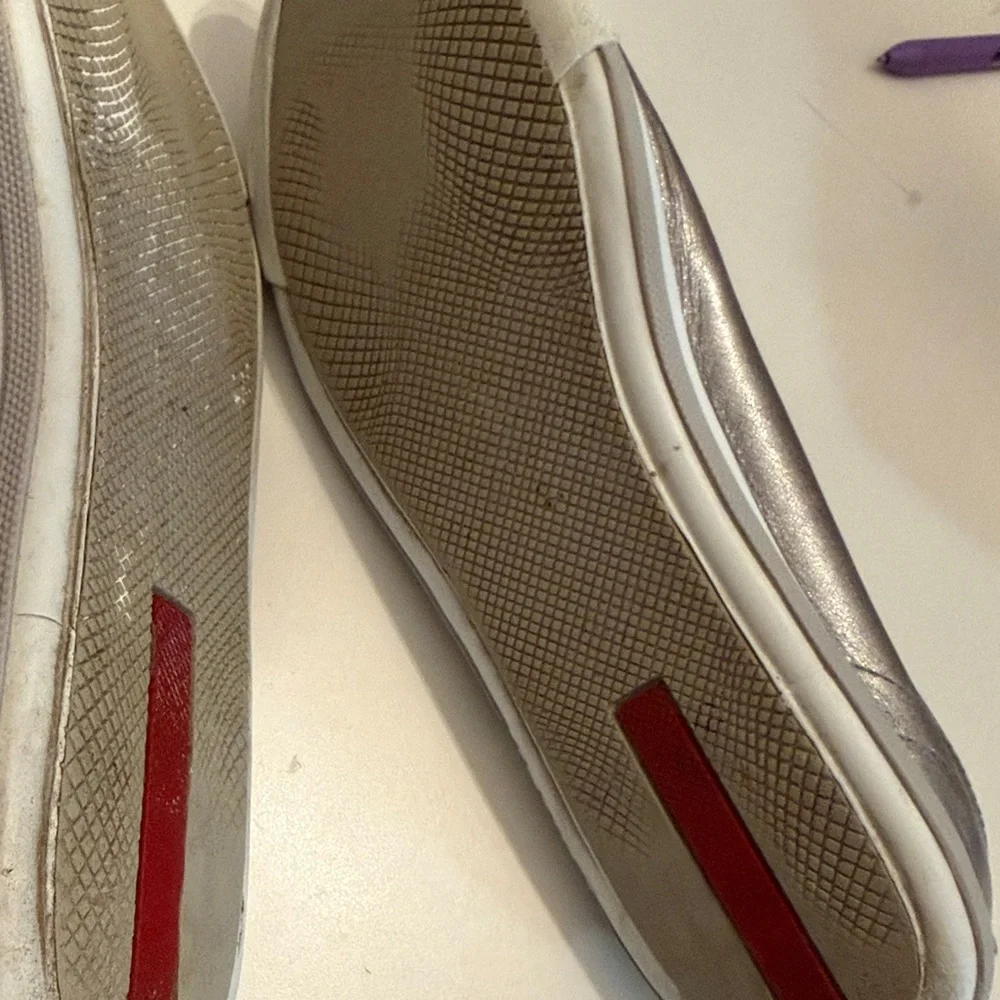 Prada Women's Metallic Silver Lace Up  Sneakers - Picture 9 of 10